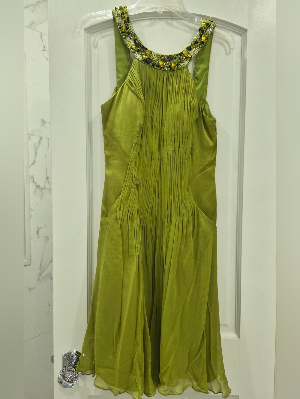 Black Label Lime Beaded Halter Prom Dress